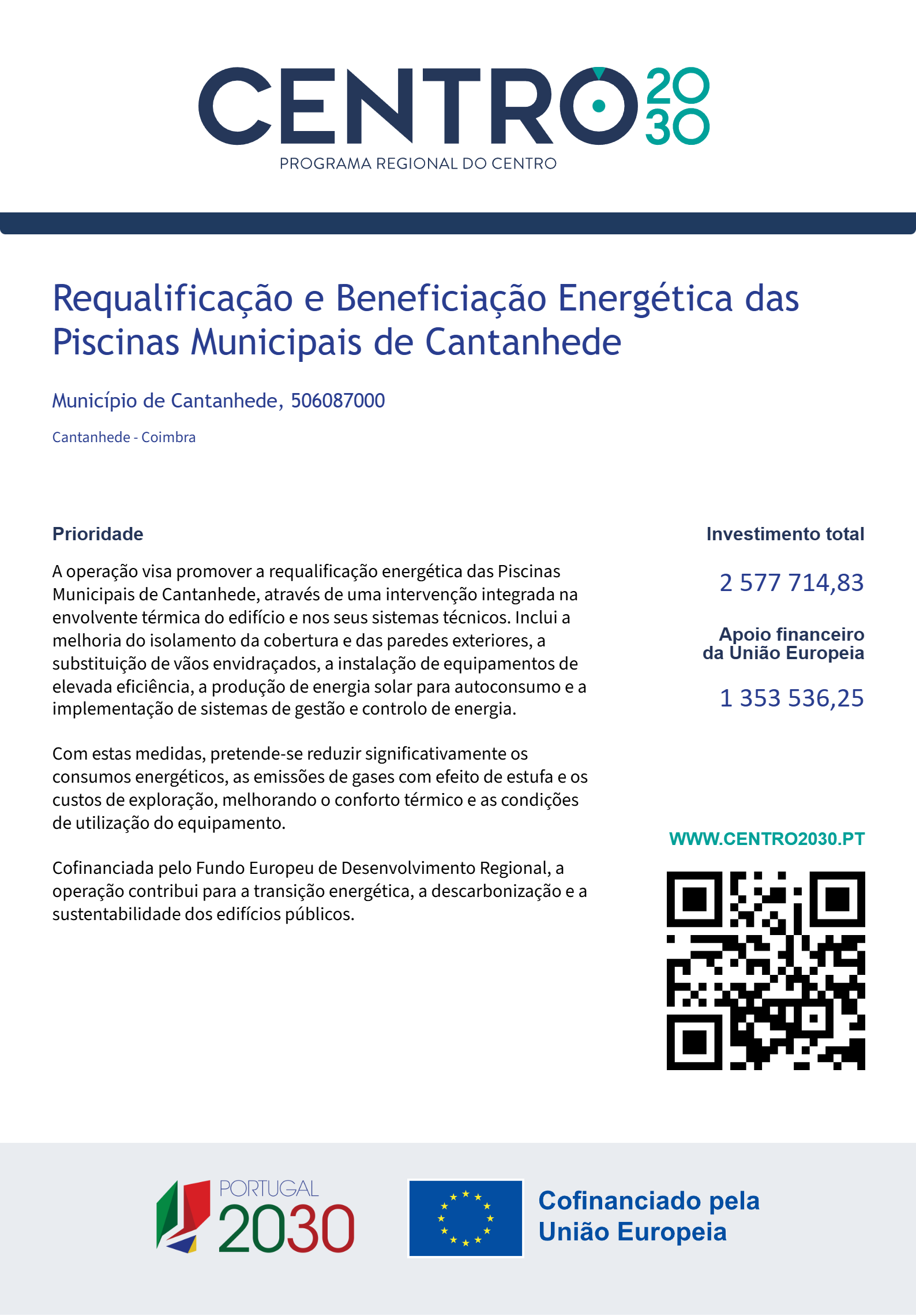 Ficha de requalificação e beneficiação energética das piscinas municipais